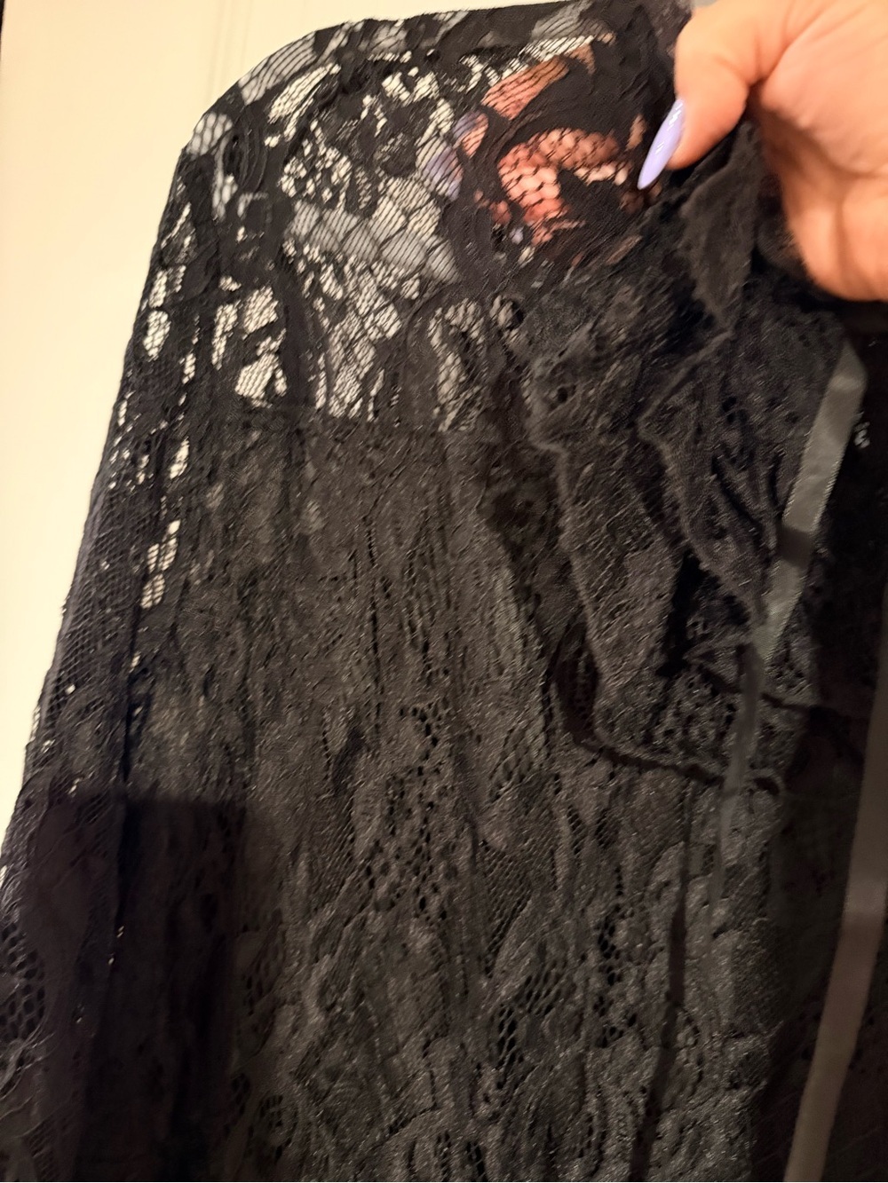 SHEIN Black Lace Long Sleeve Ruffled Tie Neck Mini Dress - Picture 6 of 8